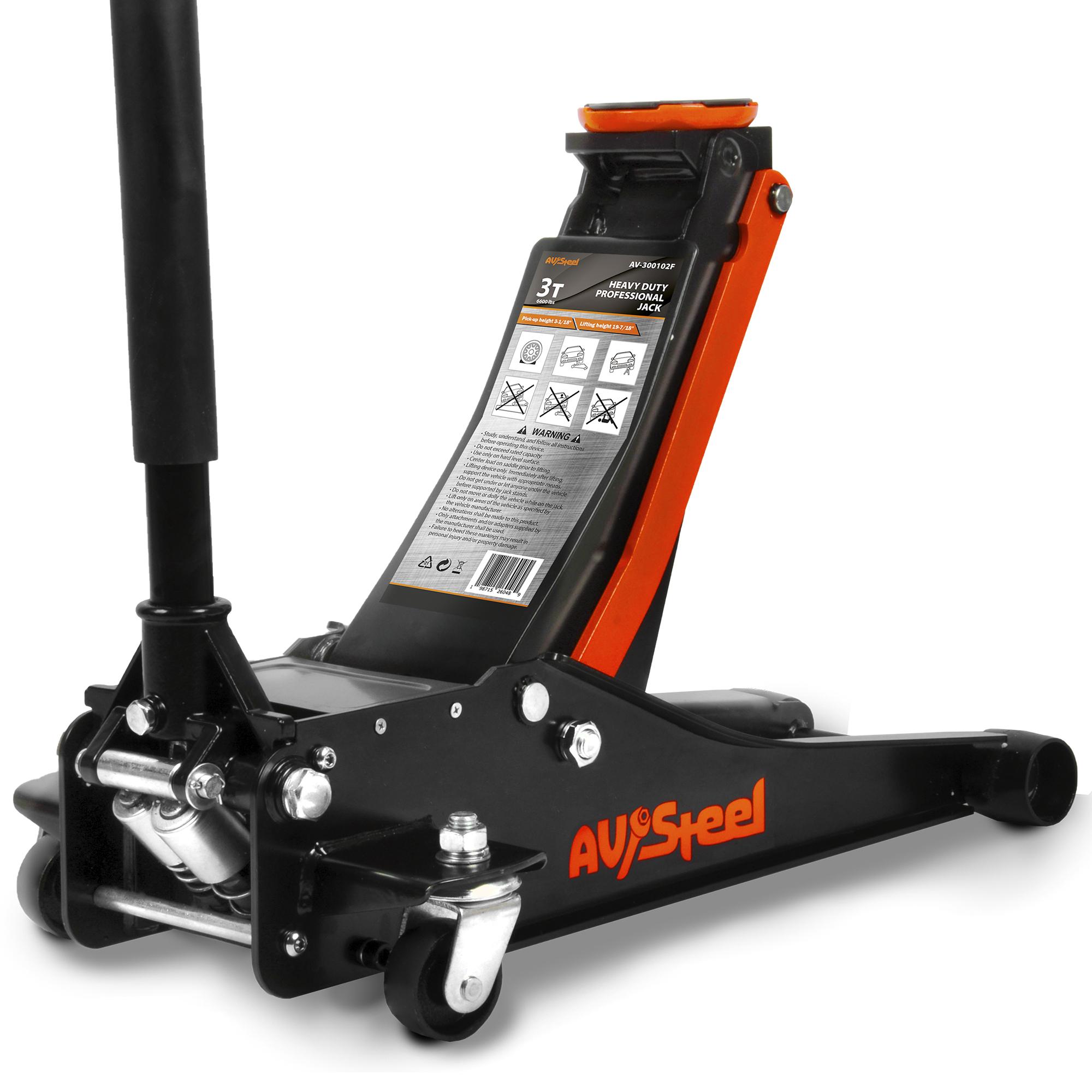 AV Steel Heavy-Duty Hydraulic Floor Jack — 3 Ton, Quick Lift, 5.5in - 18.5in. Range, Model# AV-300102F